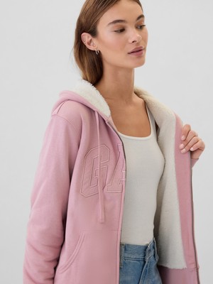 Gap Kadın Pembe  Logo Relaxed Sherpa Fermuarlı Sweatshirt