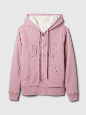 Gap Kadın Pembe  Logo Relaxed Sherpa Fermuarlı Sweatshirt