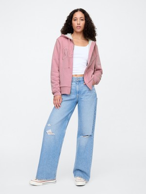 Gap Kadın Pembe  Logo Relaxed Sherpa Fermuarlı Sweatshirt