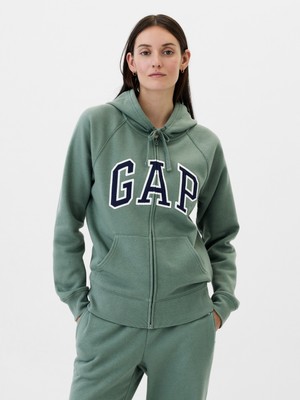 Gap Kadın Yeşil  Logo Fleece Fermuarlı Sweatshirt