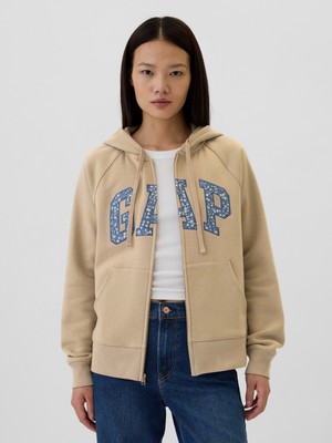 Gap Kadın Bej  Logo Fleece Fermuarlı Sweatshirt