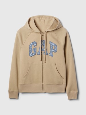 Gap Kadın Bej  Logo Fleece Fermuarlı Sweatshirt