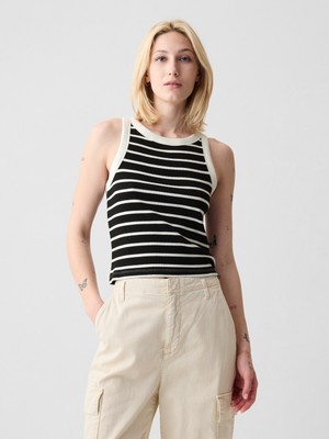 Gap Kadın Siyah Modern Fitilli Crop Halter Yaka Atlet