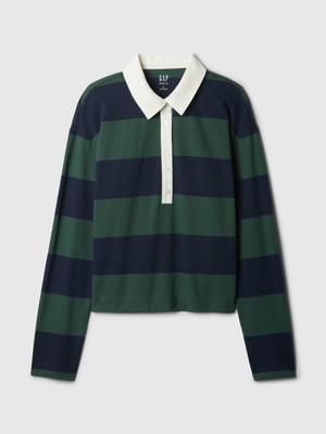 Gap Kadın Lacivert Rugby Polo Yaka Crop T-Shirt