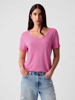 Gap Kadın Pembe Keten Karışımlı T-Shirt