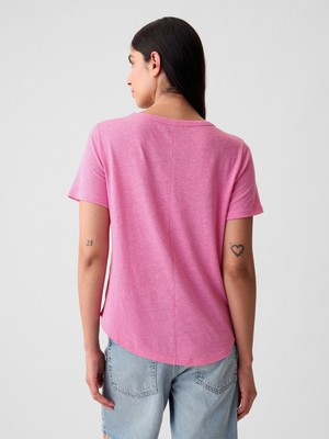 Gap Kadın Pembe Keten Karışımlı T-Shirt