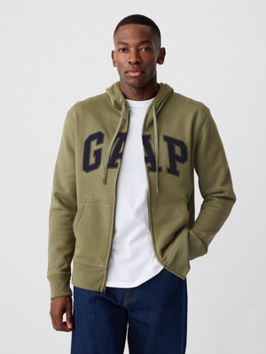 Gap Erkek Yeşil  Logo Fermuarlı Fleece Sweatshirt