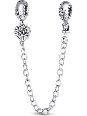 Fubena 925 Ayar Gümüş Yaprak Desenli Koruma Zincirli Charm