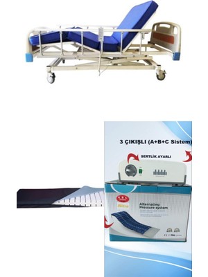Witra wipperman  3 Motorlu Abs Başlıklı Tabanca Korkuluklu Hasta Karyolası+ Lazer Kesim Yatak + 3 Çıkışlı Abc Sistemli Boru Tipi Havalı Yatak Takım