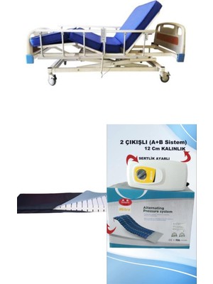 Witra emek sağlık  3 Motorlu Abs Başlıklı Tabanca Korkuluklu Hasta Karyolası+ Lazer Kesim Yatak+ A+B Sistemli 12 Cm Boru Tipi Havalı Yatak