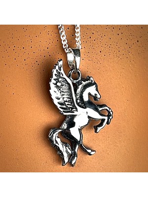 Ebrar Silver Gümüş Pegasus Kolye 925 Ayar Gümüş Pegasus Figürlü Erkek Kolye Kanatlı At Kolye