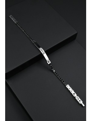 Frnch 316L Çelik Italyan Model Zirkon Taşlı Siyah Renk Erkek Bileklik FRJ12265-3265-B2A