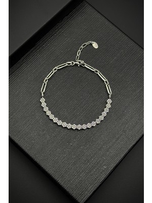 Frnch 925 Ayar Gümüş Zirkon Taşlı Beyaz Renk Tennis Erkek Bileklik FRJ12243-3243-A