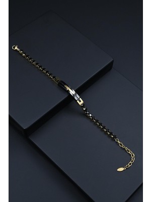 Frnch 316L Çelik Italyan Model Zirkon Taşlı Altın-Siyah Renk Erkek Bileklik FRJ12302-3302-B2G