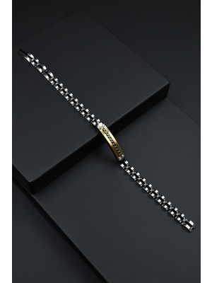Frnch 316L Çelik Italyan Model Zirkon Taşlı Altın Renk Erkek Bileklik FRJ12267-3267-AG