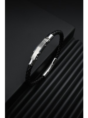 Frnch 316L Çelik Italyan Model Gümüş Renk Deri Erkek Bileklik FRJ12261-3261-A