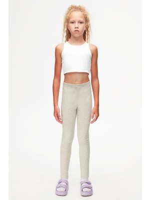 Açık Gri Melanj Basic Kız Çocuk Kışlık Tayt