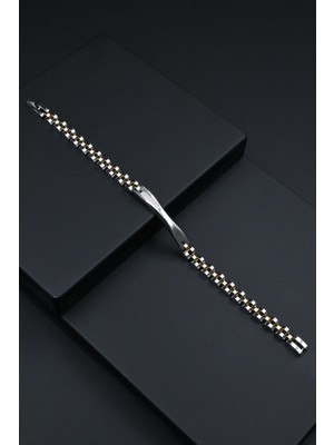 Frnch 316L Çelik Italyan Model Gümüş-Altın Renk Erkek Bileklik FRJ12280-3280-AG