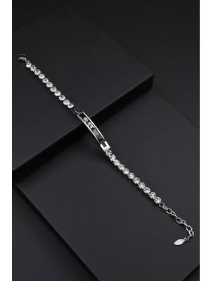 Frnch 316L Çelik Italyan Model Zirkon Taşlı Gümüş Renk Erkek Bileklik FRJ12269-3269-A