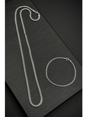 Frnch 925 Ayar Gümüş Italyan Model Gümüş Renk Erkek Bileklik/kolye Set FRJ12219-3219-A