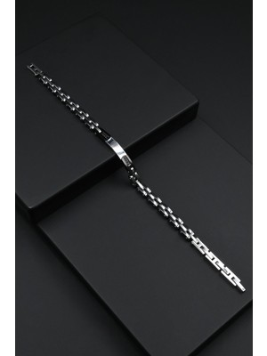 Frnch 316L Çelik Italyan Model Zirkon Taşlı Gümüş-Siyah Renk Erkek Bileklik FRJ12296-3296-AB2