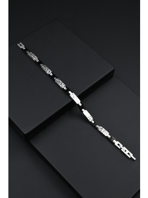 Frnch 316L Çelik Italyan Model Gümüş-Siyah Renk Erkek Bileklik FRJ12289-3289-AB2