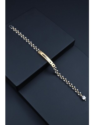 Frnch 316L Çelik Italyan Model Gümüş-Altın Renk Erkek Bileklik FRJ12277-3277-AG