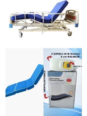 Witra Wipperman  emek sağlık  3 Motorlu Abs Başlıklı Tabanca Korkuluklu Hasta Karyolası + 4 Parçalı Yatak +A+B Sistemli 8cm Boru Tipi Havalı Yatak Takım