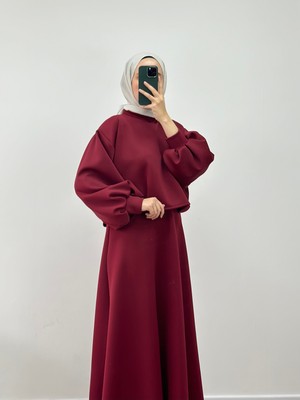 Chul Scuba Crop  Etek Takım -Bordo