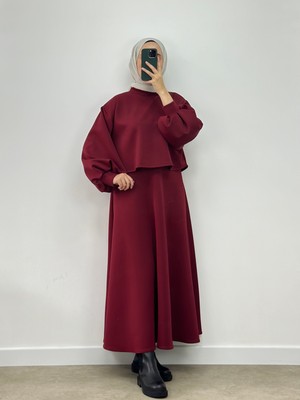 Chul Scuba Crop  Etek Takım -Bordo