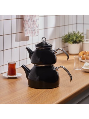 Karaca Loreto Emaye Indüksiyon Tabanlı Midi Çaydanlık Takımı Siyah