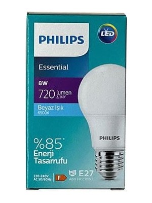 Philips 8W 720 Lümen E27 6500K Beyaz Işık %85 Enerji Tasaruflu