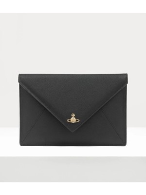 Vivienne Westwood Saffiano Envelope Clutch Saffiano Dokulu, Orb Motif ve Press-Stud Kapanmalı Şık Çanta