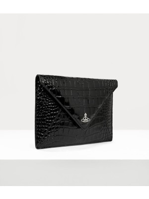 Vivienne Westwood Crocodile Envelope Clutch Press-Stud Kapanma ve Orb Silueti Detaylı  Dana Deri Çanta