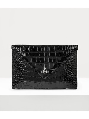 Vivienne Westwood Crocodile Envelope Clutch Press-Stud Kapanma ve Orb Silueti Detaylı  Dana Deri Çanta