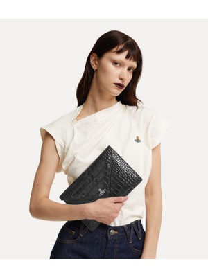 Vivienne Westwood Crocodile Envelope Clutch Press-Stud Kapanma ve Orb Silueti Detaylı  Dana Deri Çanta