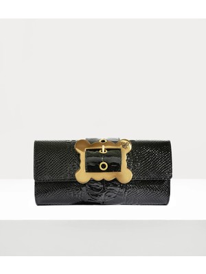 Vivienne Westwood Clutch Bag Kroko Dokulu, Altın Tonlu Donanım ve Patent Kaplama Deri Çanta