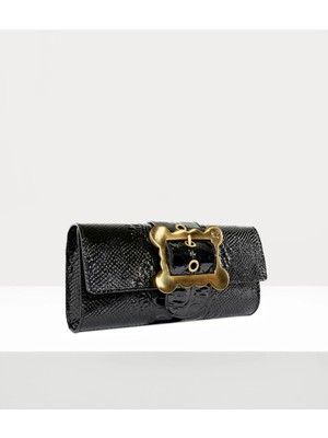 Vivienne Westwood Clutch Bag Kroko Dokulu, Altın Tonlu Donanım ve Patent Kaplama Deri Çanta