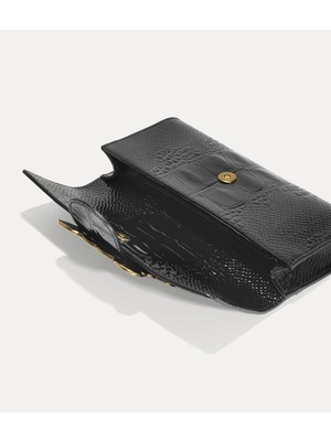 Vivienne Westwood Clutch Bag Kroko Dokulu, Altın Tonlu Donanım ve Patent Kaplama Deri Çanta