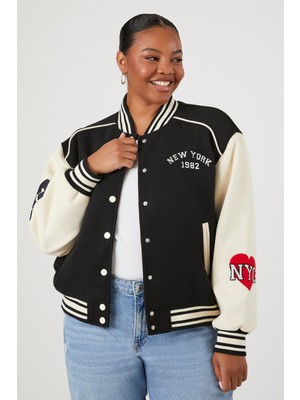 Plus Size Varsity Bomber Ceket