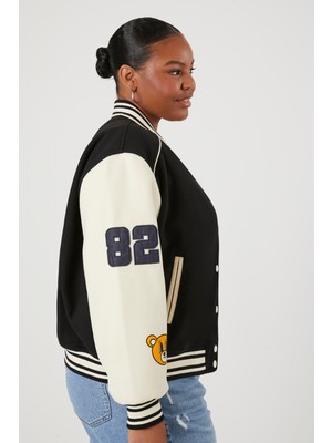 Plus Size Varsity Bomber Ceket