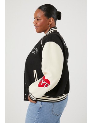 Plus Size Varsity Bomber Ceket