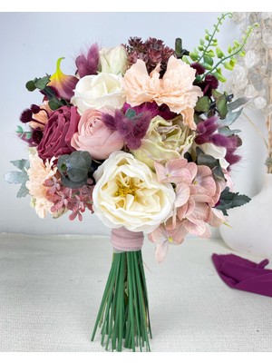 Mürdüm Somon Gelin Çiçeği Buketi ve Yaka Çiçeği