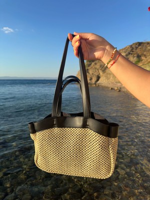 Hasır Suni Deri Kumaş El ve Omuz Çantası