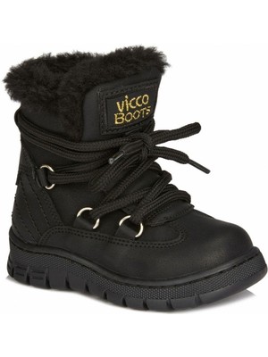 Vicco Kappa Siyah Kız Çocuk Bot Fermuarlı Tasarım ve P.U Malzeme ile Konforlu Kullanım