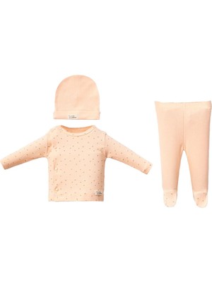 by BebekOdam Kız Bebek Somon Çiçek Desenli Kendinden Eldivenli Bereli 3'lü Takım - 1014899