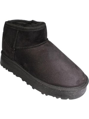 Yaz Kış Ayakkabı Kadın Deve Tüyü Siyah Içi Yünlü Bilekten Kalın Taban Mini Bot