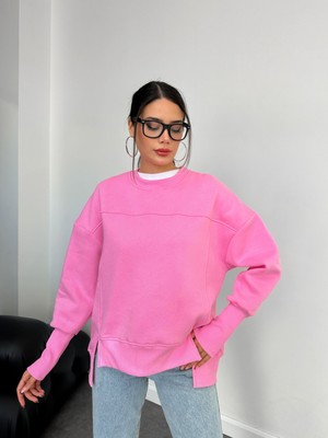 Oversize Şardonlu Yırtmaç Detaylı Sweat