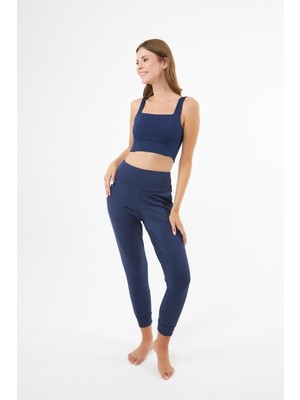 COTTONHILL Lacivert Kare Yaka Crop Top Büstiyer