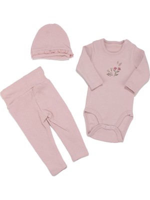 by BebekOdam Kız Bebek Lila Çicek Baskılı Zıbınlı Bereli 3'lü Takım - 1015016